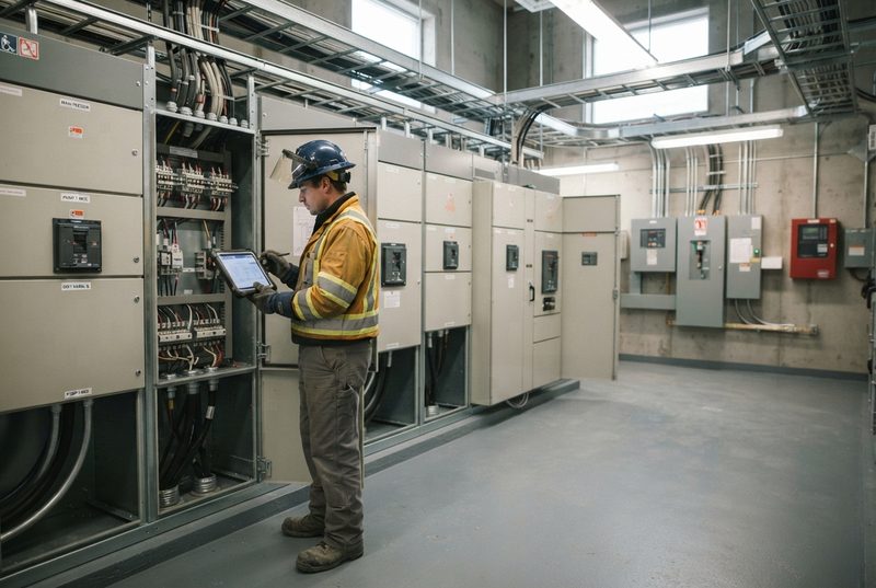 Interior switchgear room with electrical distribution equipment